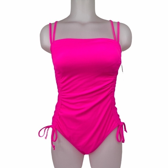 CALIFORNIA Waves Ribbed Side Tie 1 Piece Swimsuit - Picture 1 of 8